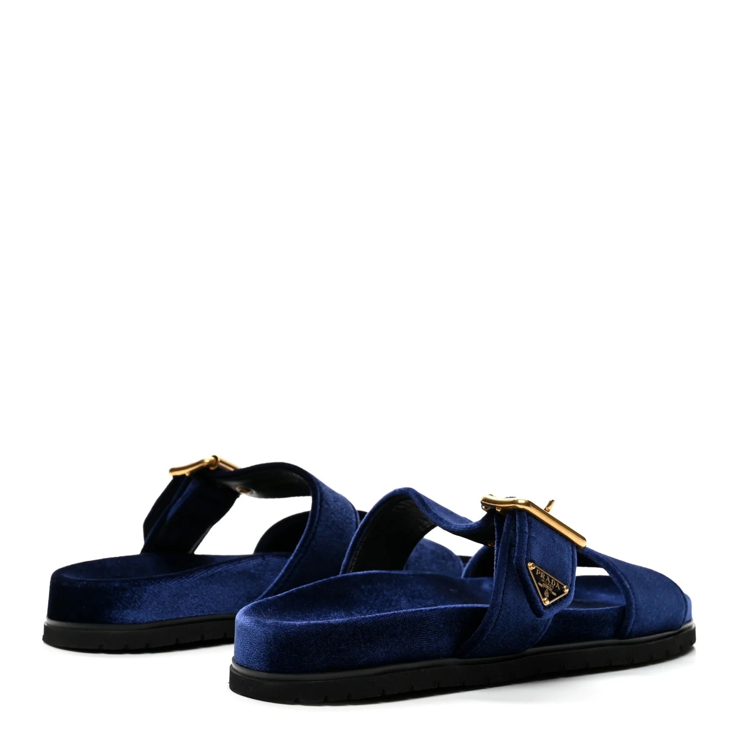 Prada Blue Velvet Buckle Slides