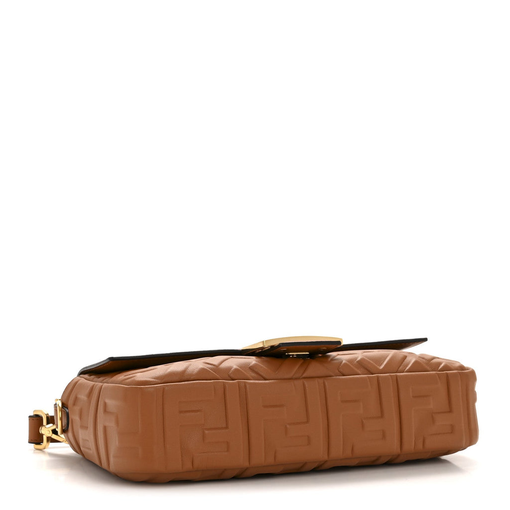 Fendi Brown Embossed Leather Baguette