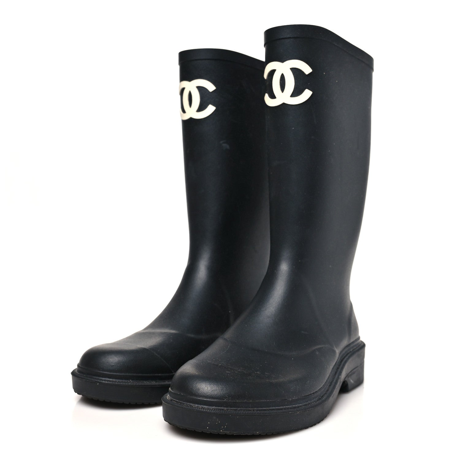 Chanel Black Rubber Rain Boots