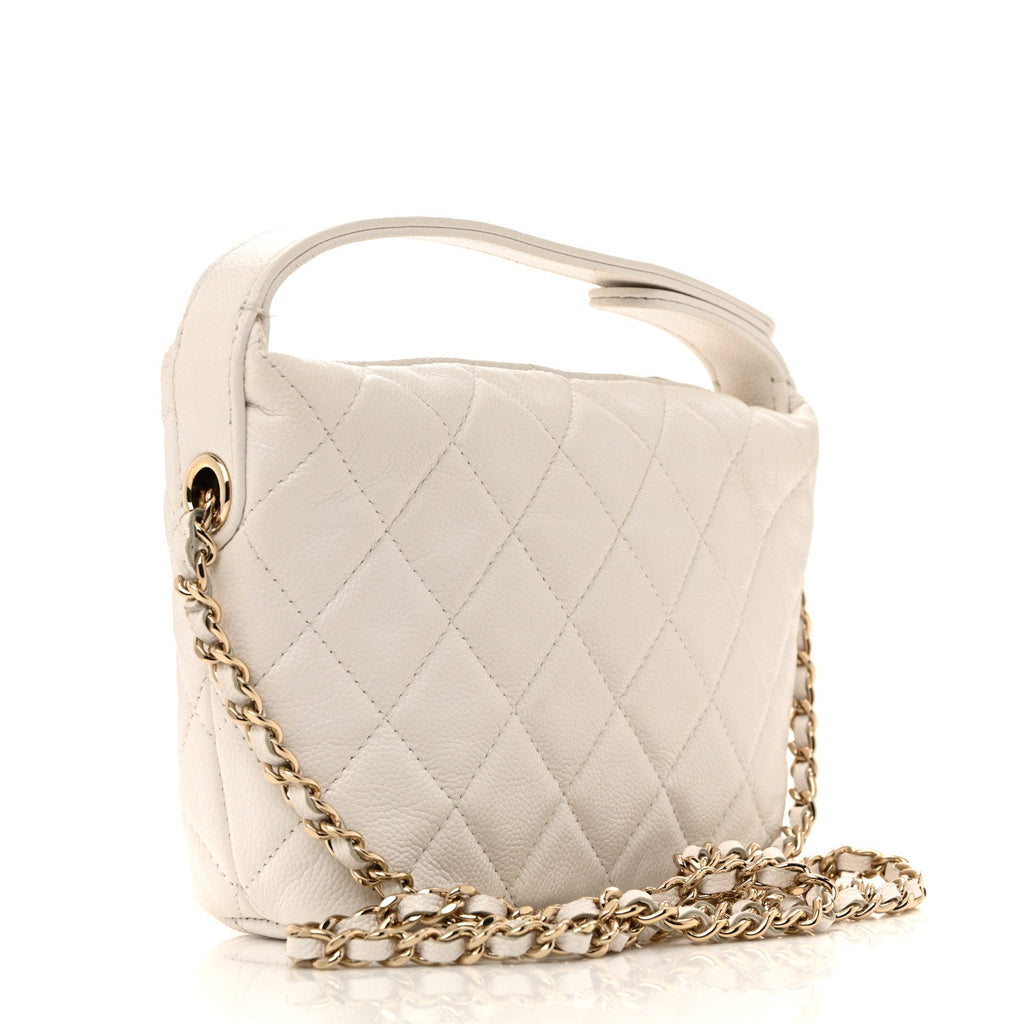 Chanel White Quilted Caviar Hobo