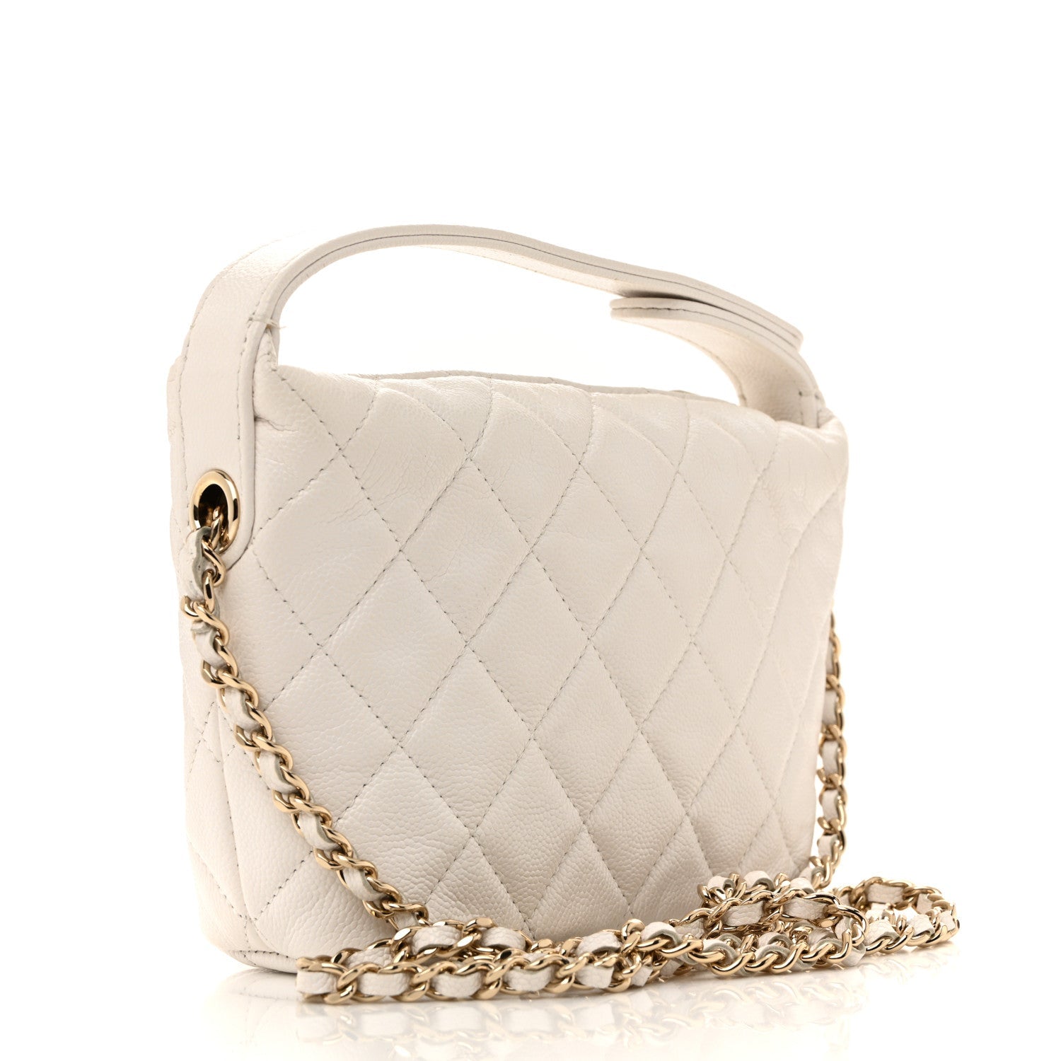 Chanel White Quilted Caviar Hobo