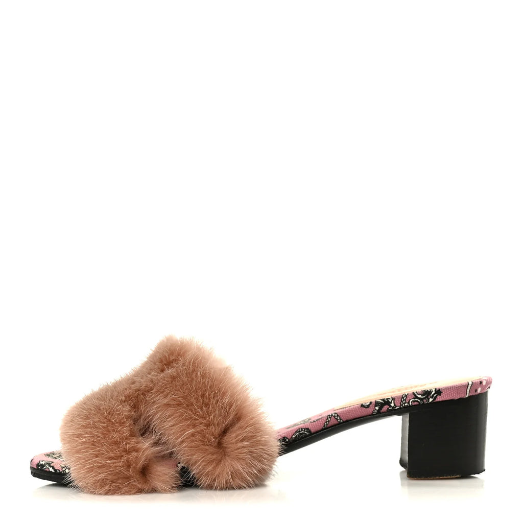 Gucci Pink Mink Fur Mules