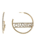 Chanel Gold Crystal Logo Hoops