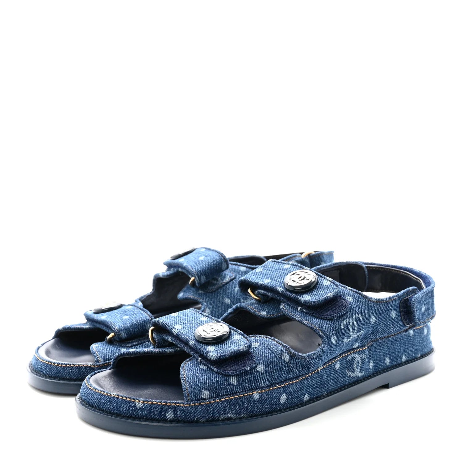 Chanel Blue Logo Denim Sandals