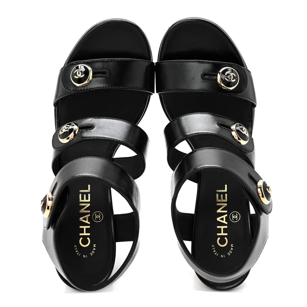 Chanel Black Leather Block Sandals