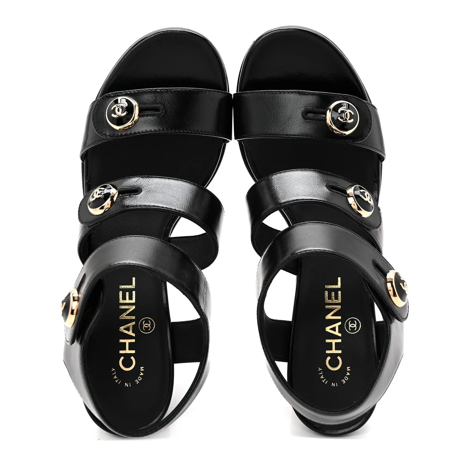 Chanel Black Leather Block Sandals