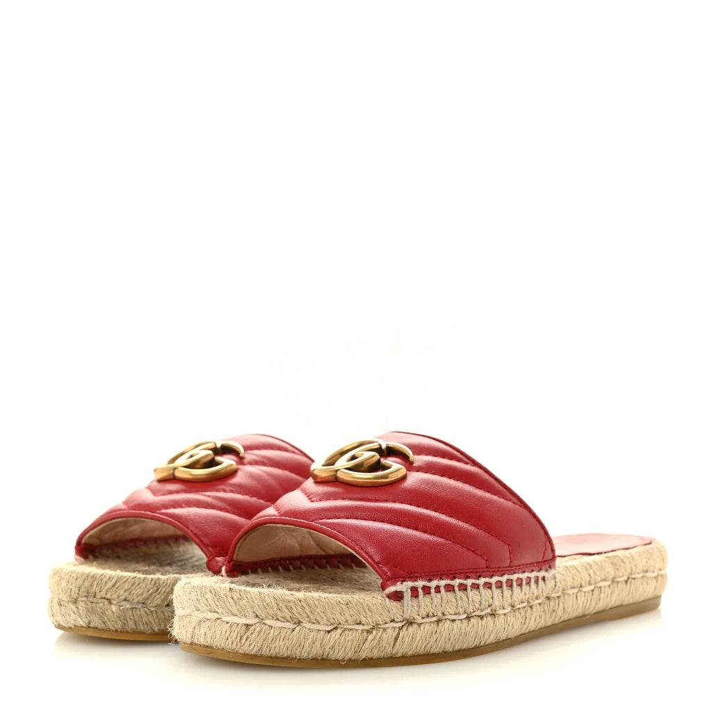 Gucci Red Quilted Espadrille Slides
