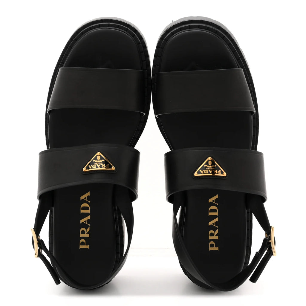 Prada Black Leather Platform Sandals