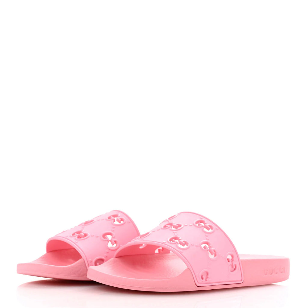 Gucci Pink Rubber Logo Slides