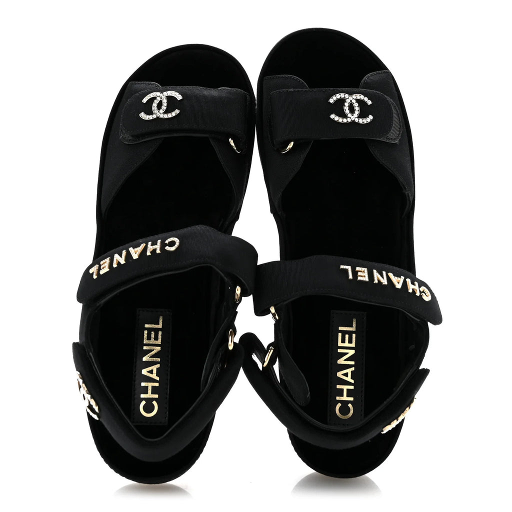 Chanel Black Fabric Crystal Sandals