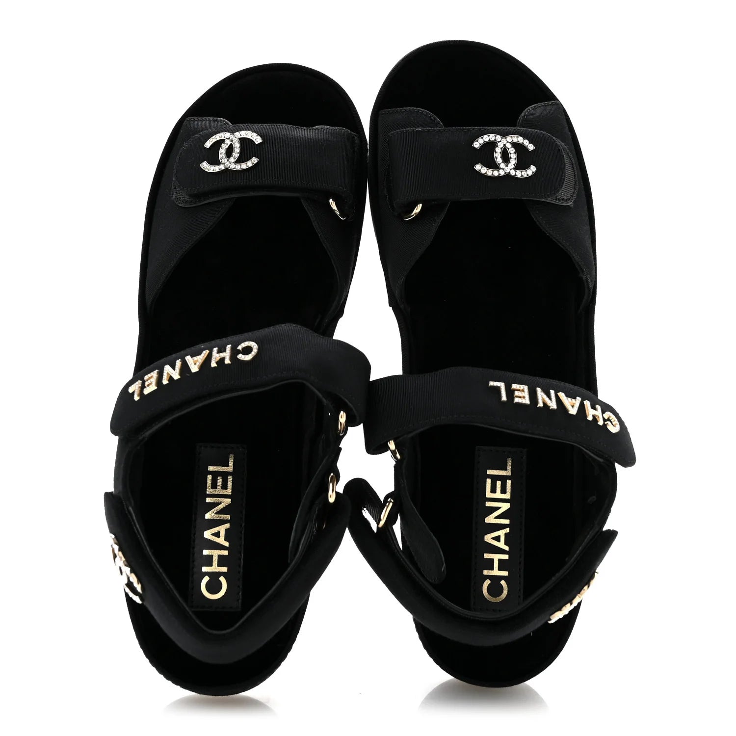 Chanel Black Fabric Crystal Sandals