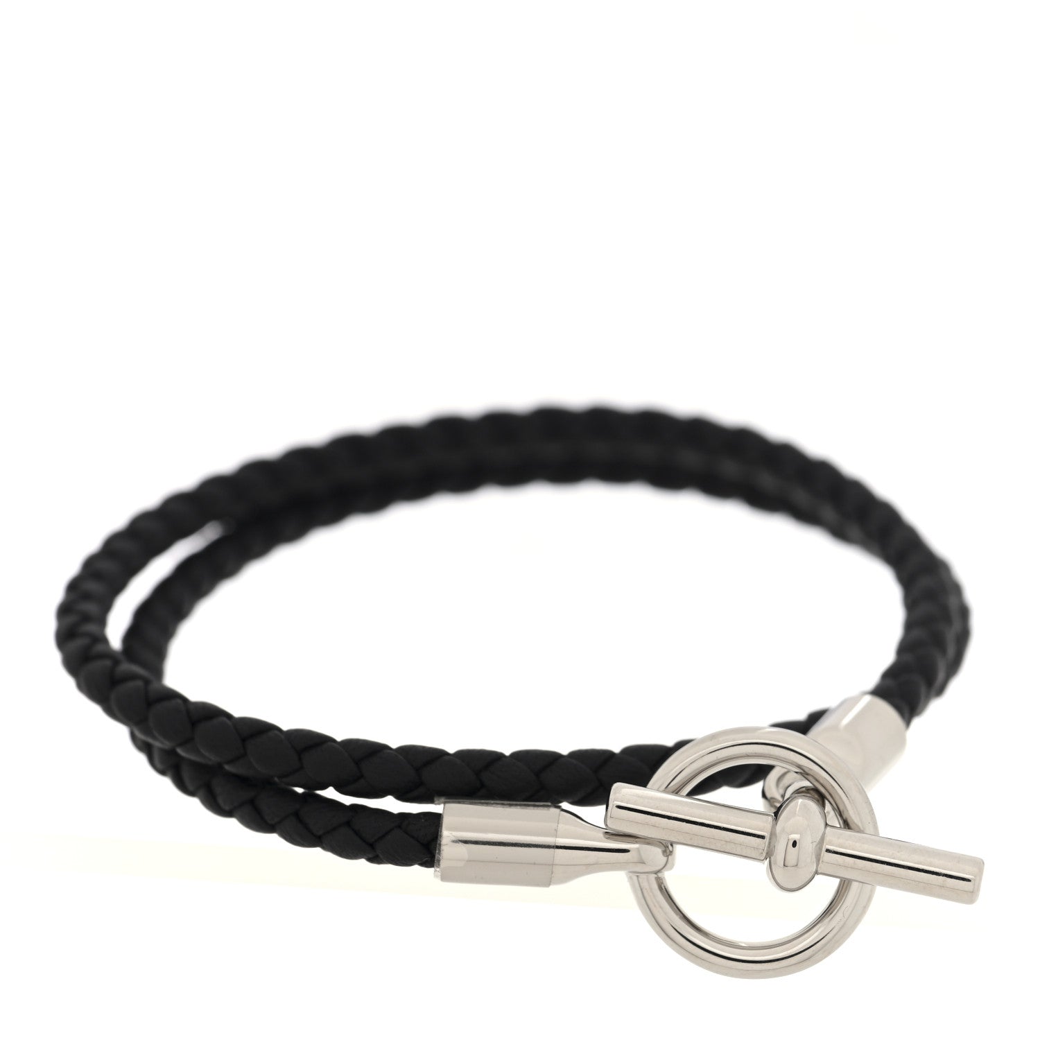 Hermes Black Braided Leather Bracelet