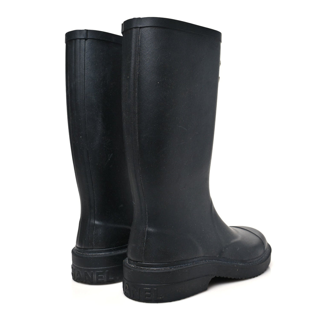 Chanel Black Rubber Rain Boots
