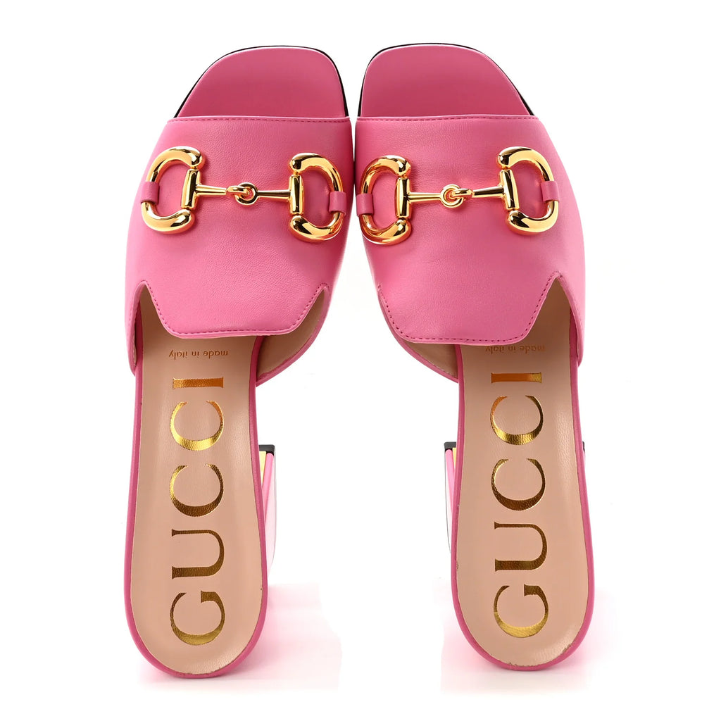 Gucci Pink Leather Horsebit Mules
