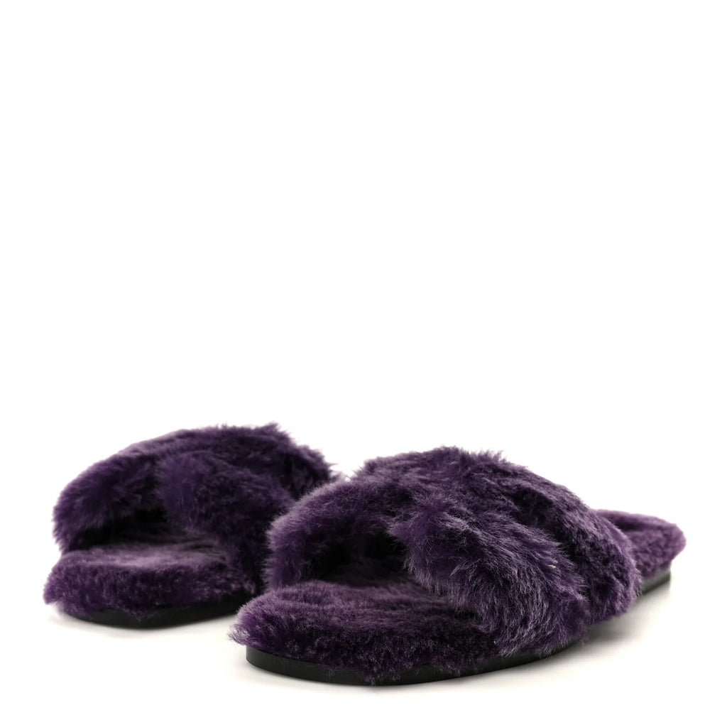 Hermes Purple Shearling Oran Sandals