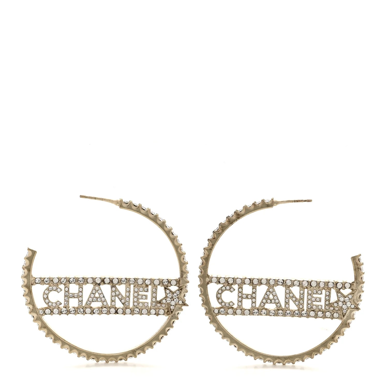 Chanel Gold Crystal Logo Hoops