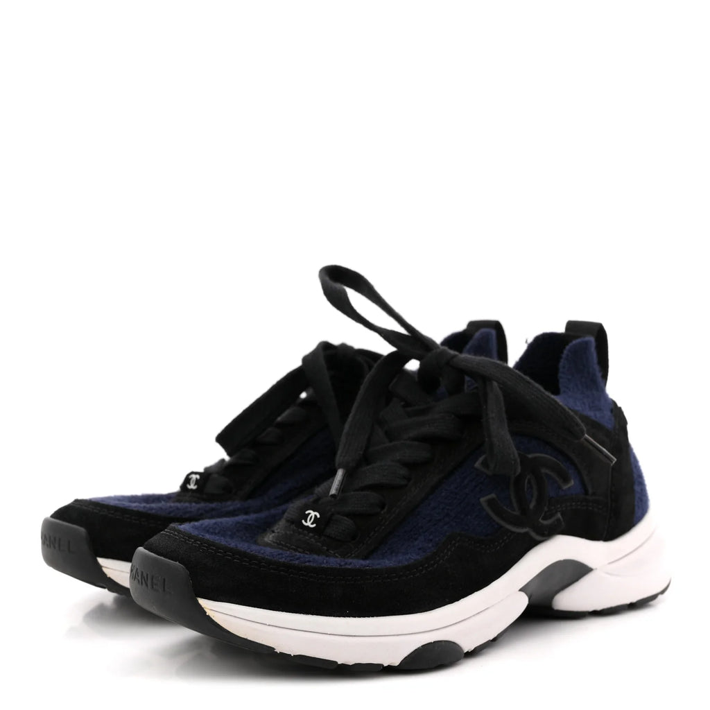 Chanel Navy Black Knit Sneakers