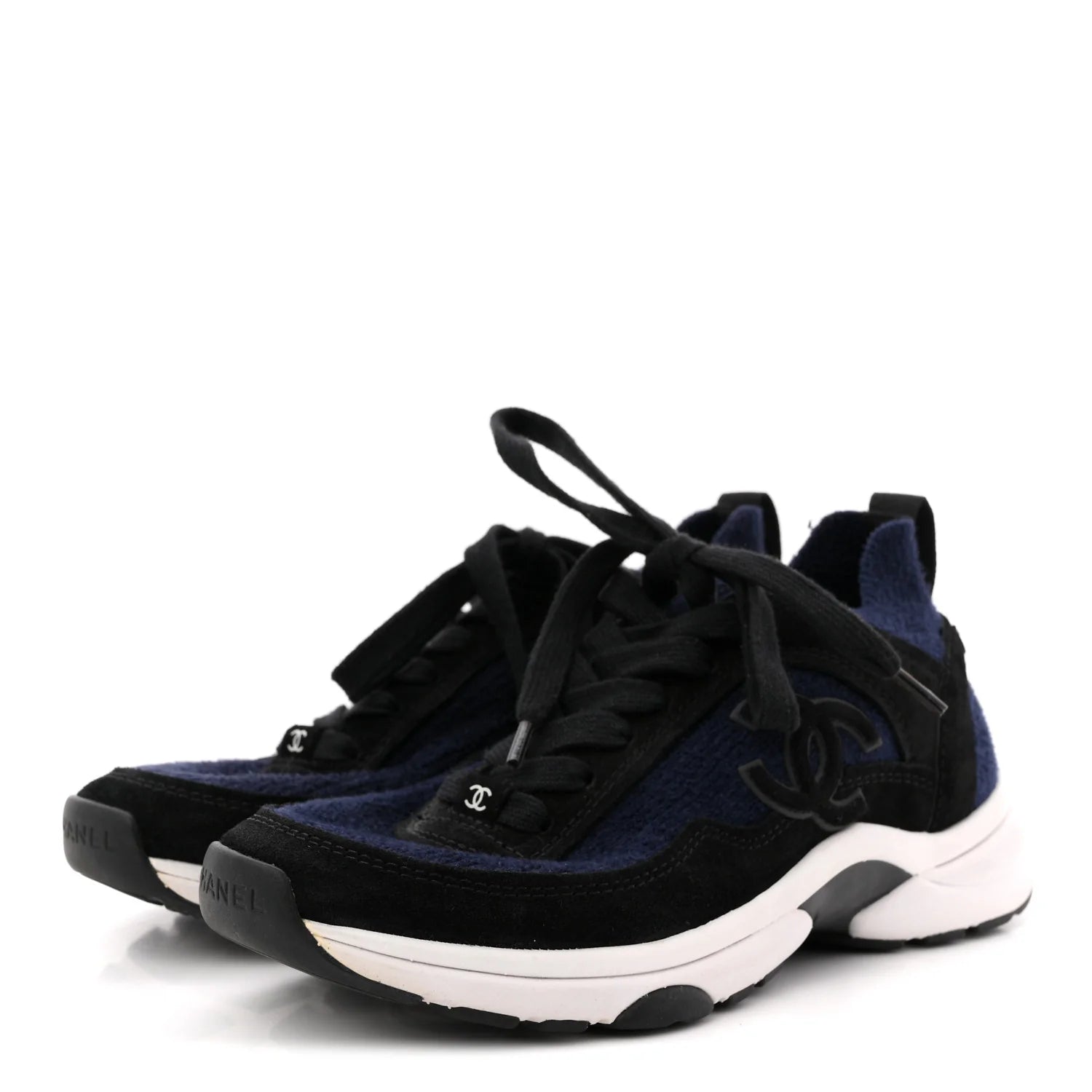 Chanel Navy Black Knit Sneakers