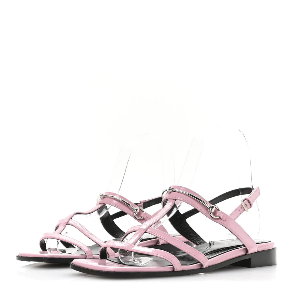 Gucci Pink Patent Horsebit Sandals
