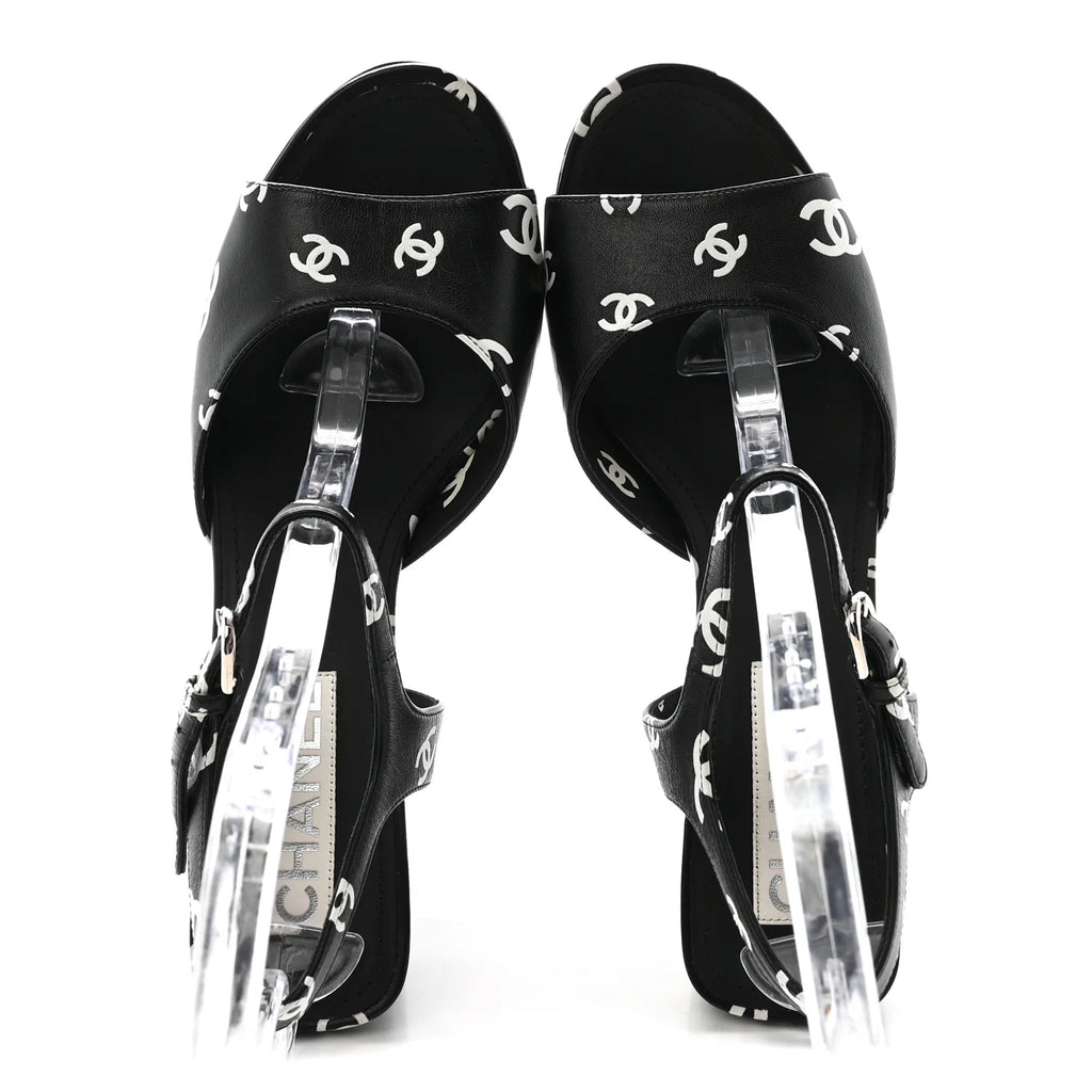 Chanel Black Logo Platform Sandals