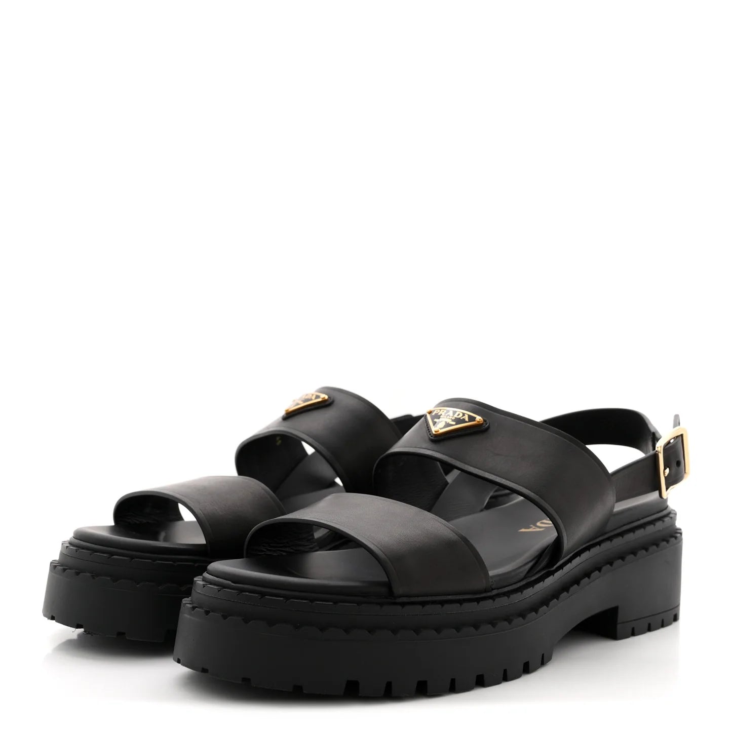 Prada Black Leather Platform Sandals