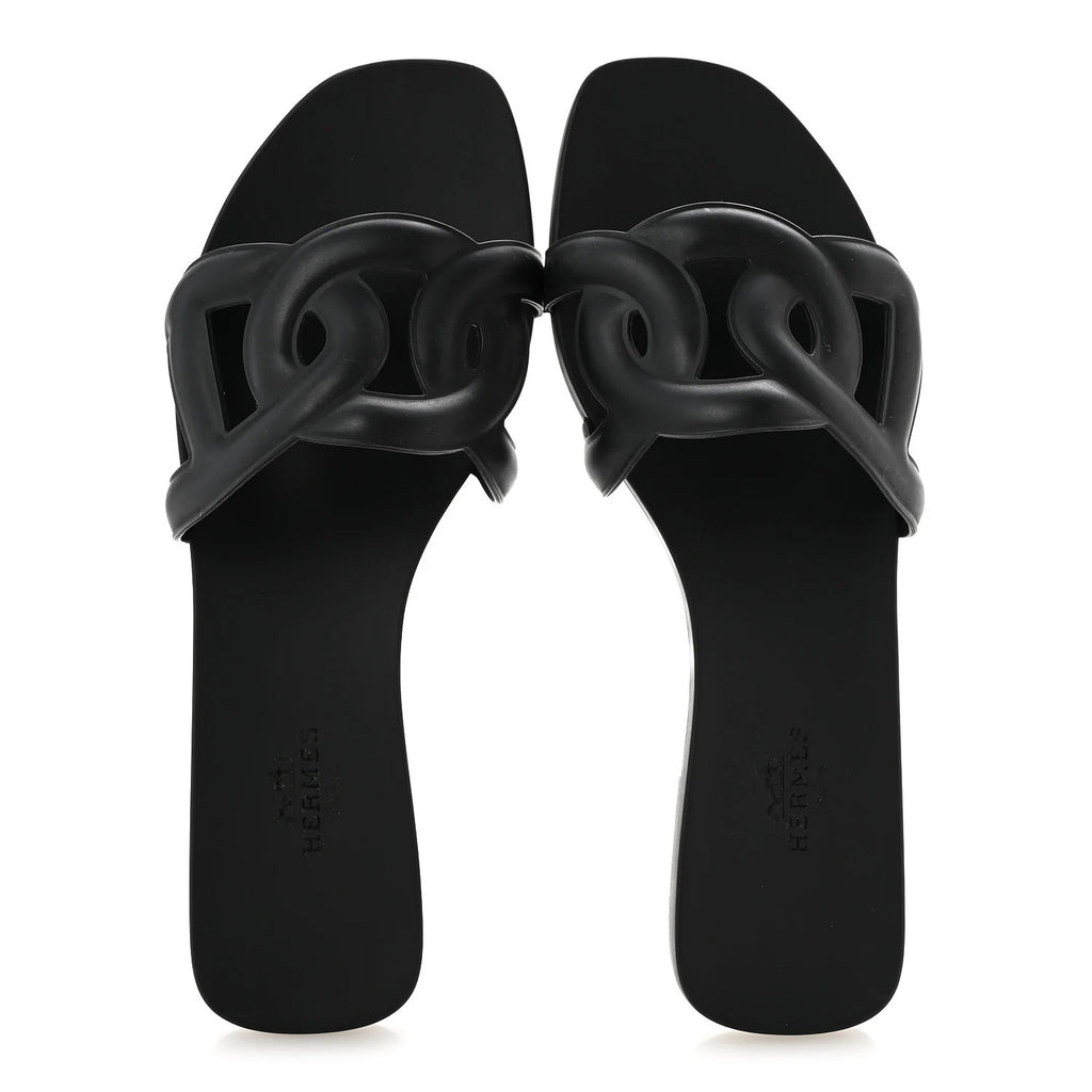 Hermes Black Leather Extra Sandals