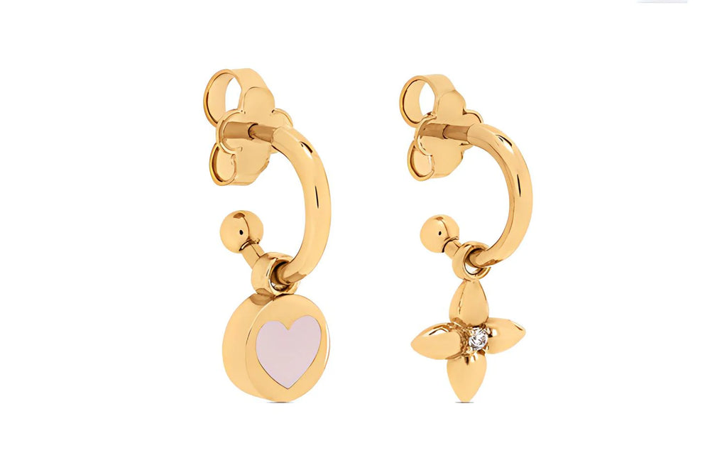 Louis Vuitton Gold Heart Monogram Earrings