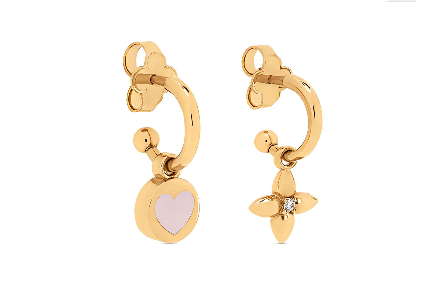 Louis Vuitton Gold Heart Monogram Earrings