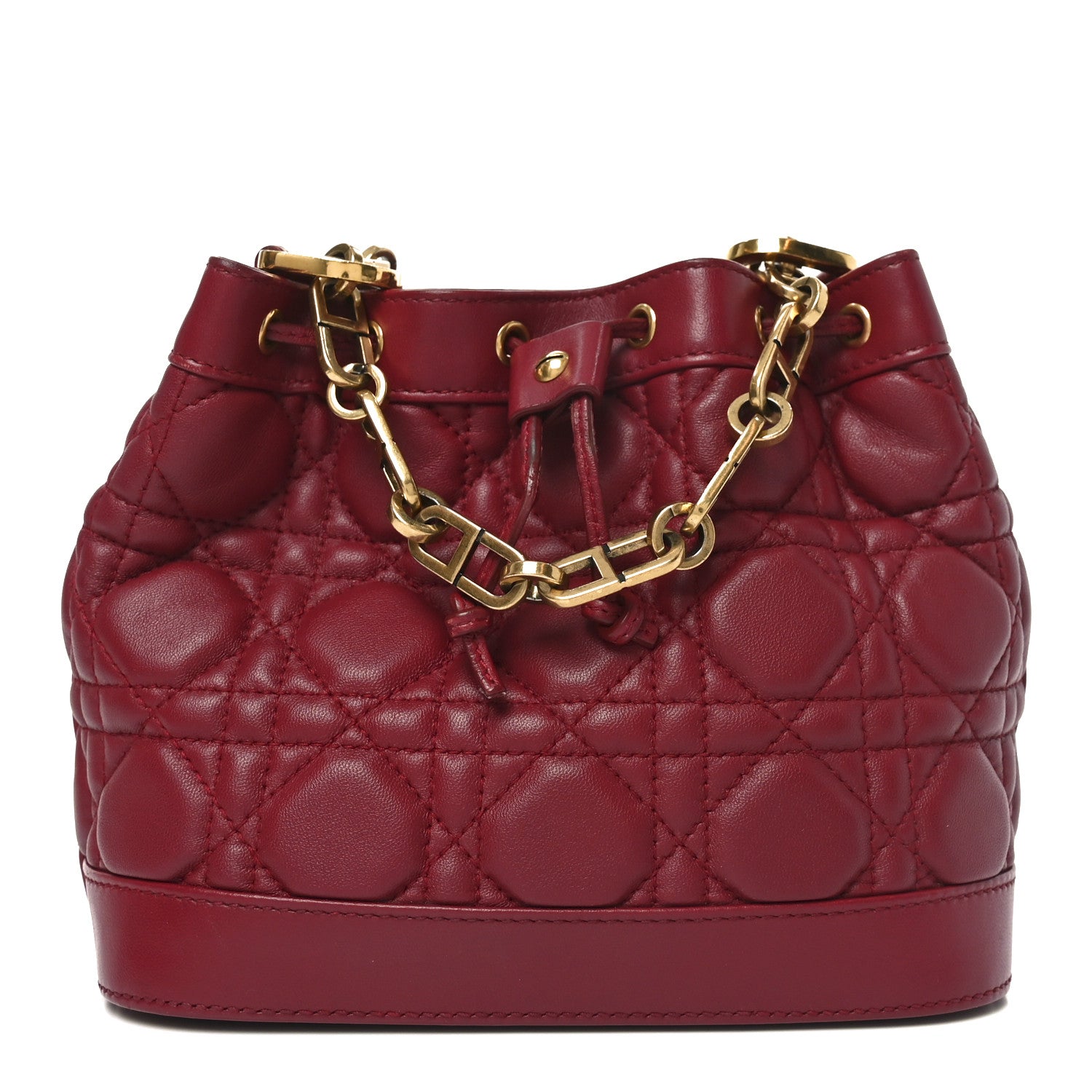 Dior Burgundy Quilted Leather Bucket Bag