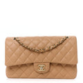 Chanel Beige Quilted Caviar Flap