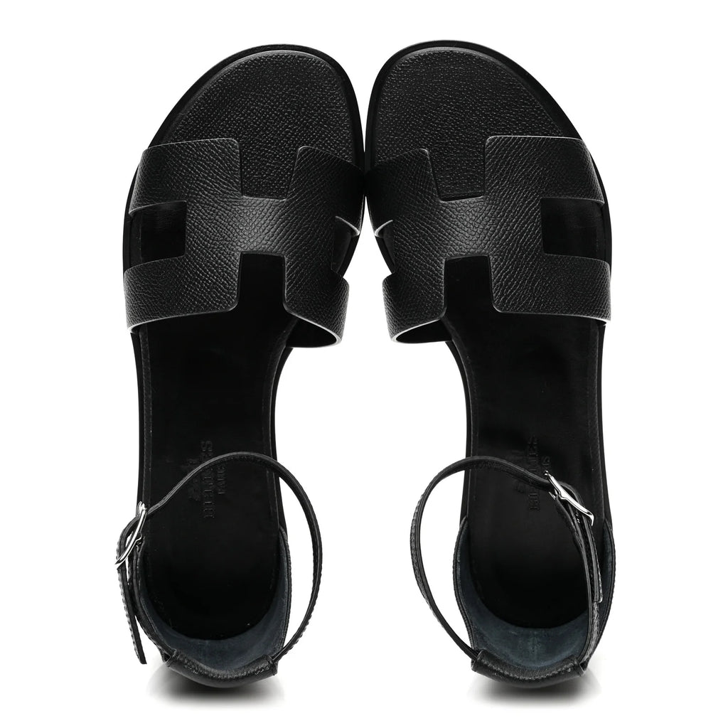 Hermes Black Leather Santal Sandals