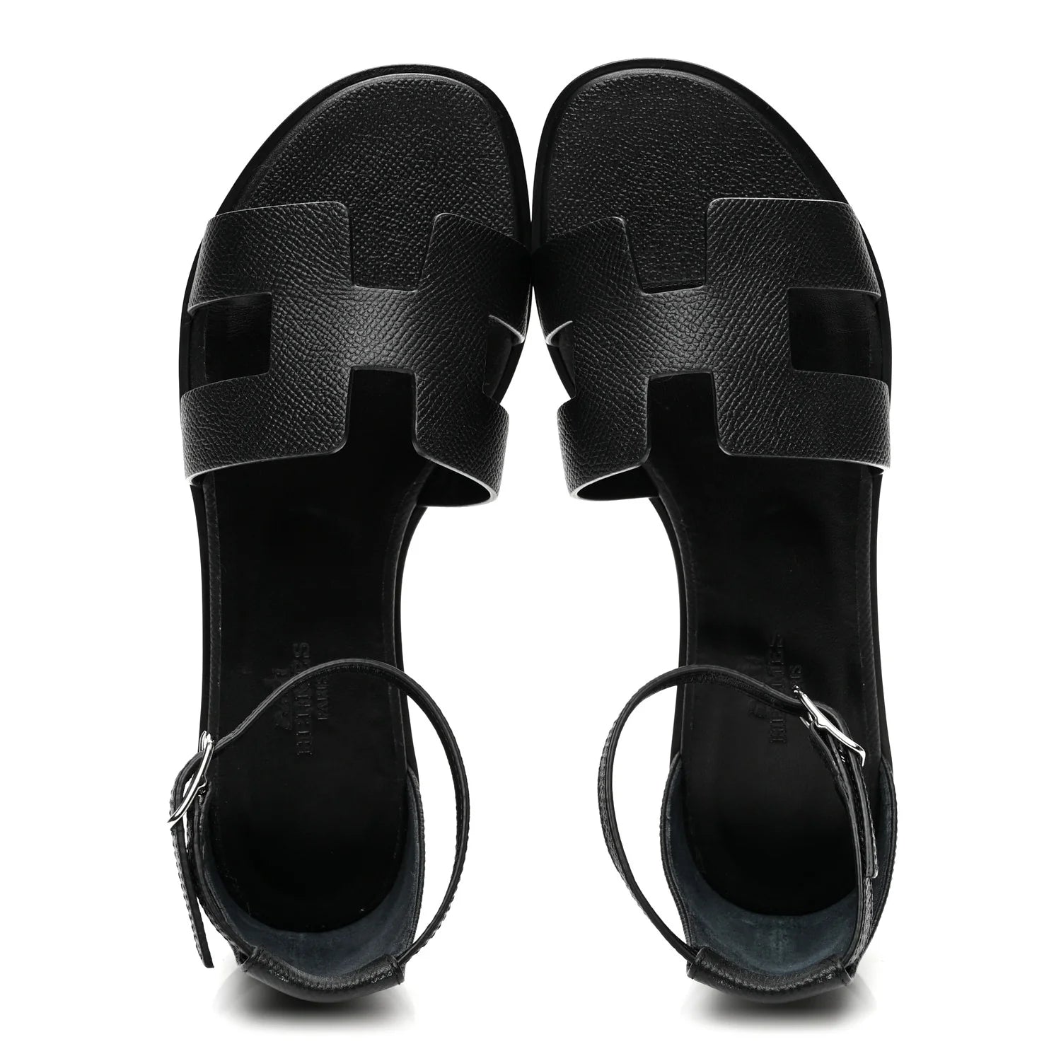 Hermes Black Leather Santal Sandals