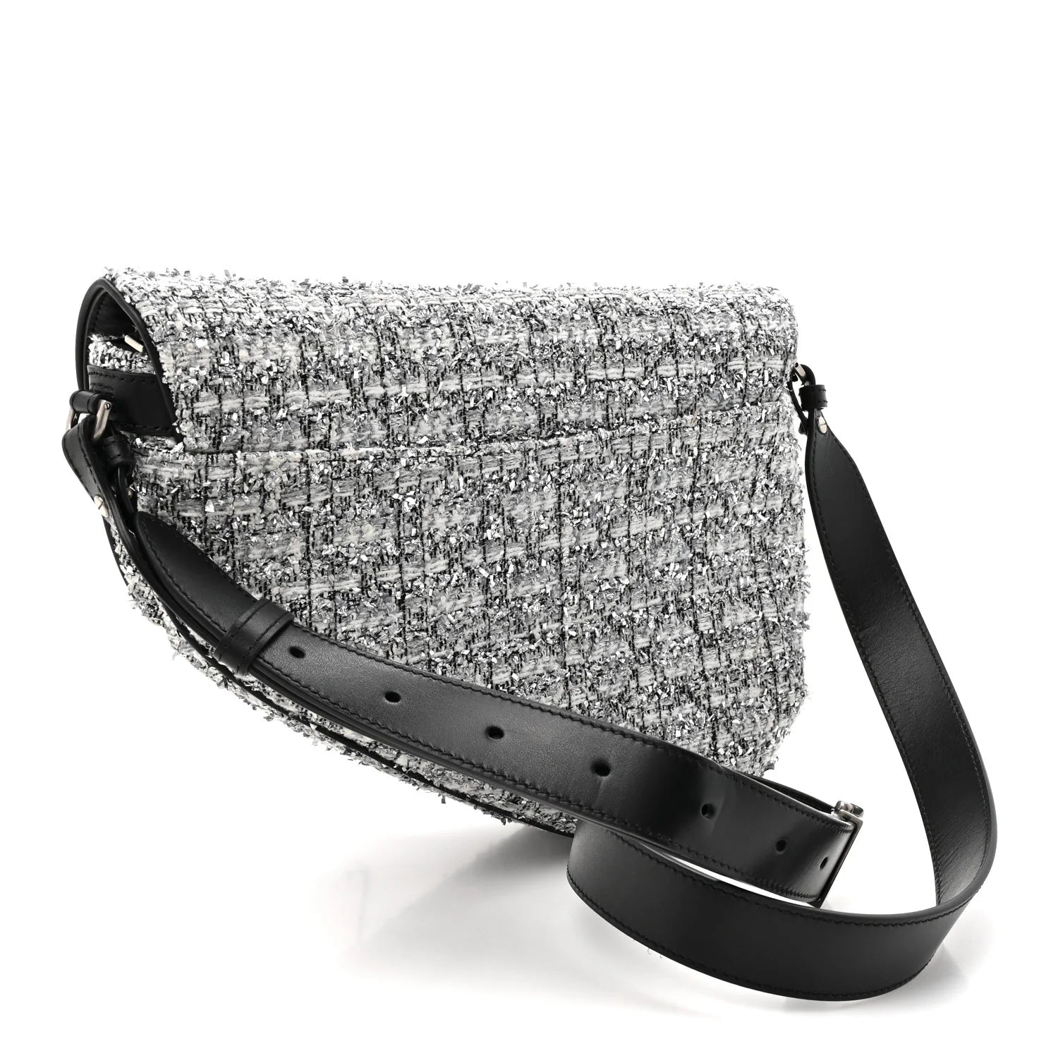 Dior Metallic Silver Tweed Saddle