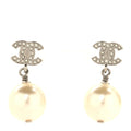 Chanel Silver Crystal Pearl Earrings