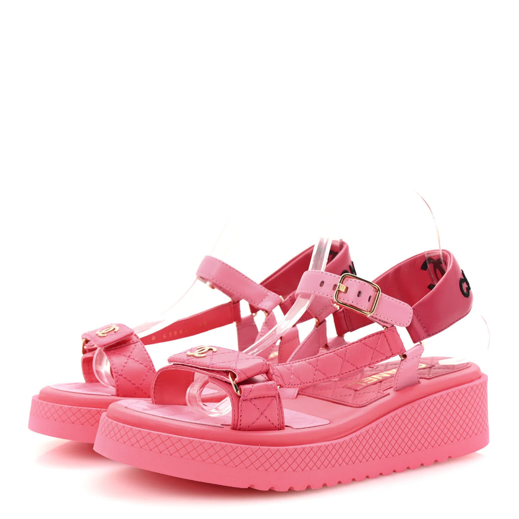 Chanel Pink Quilted Platform Sandals