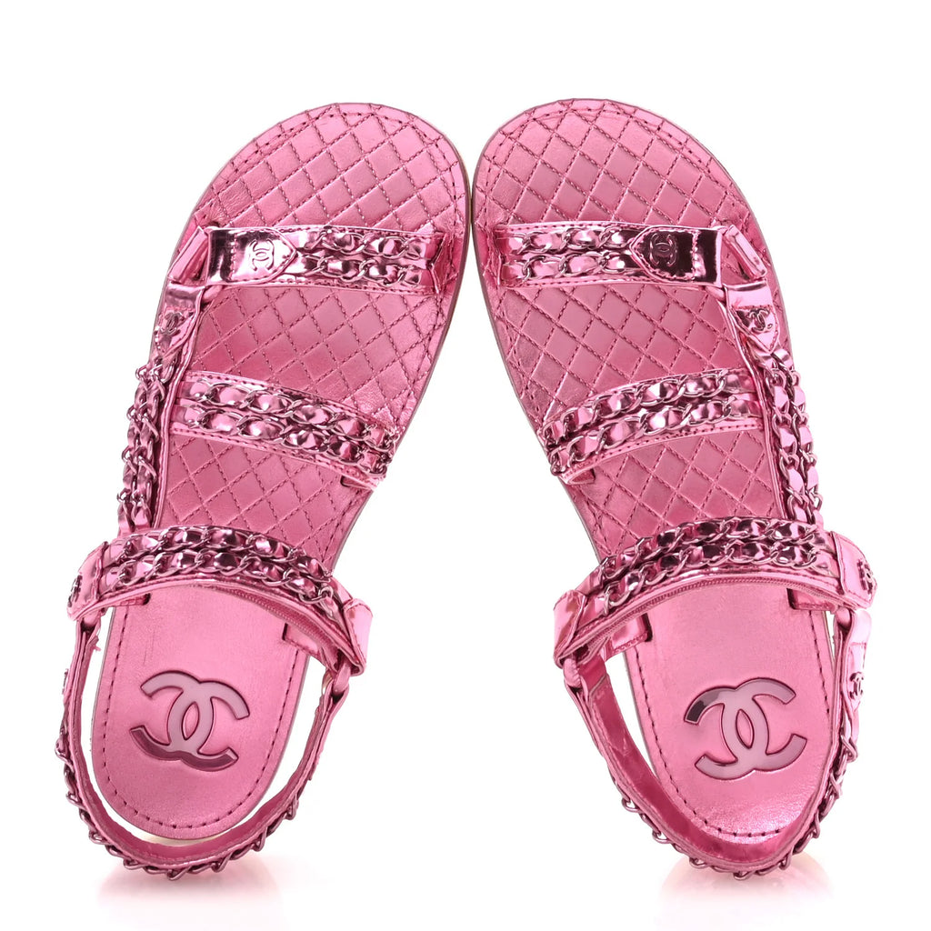 Chanel Metallic Pink Chain Sandals