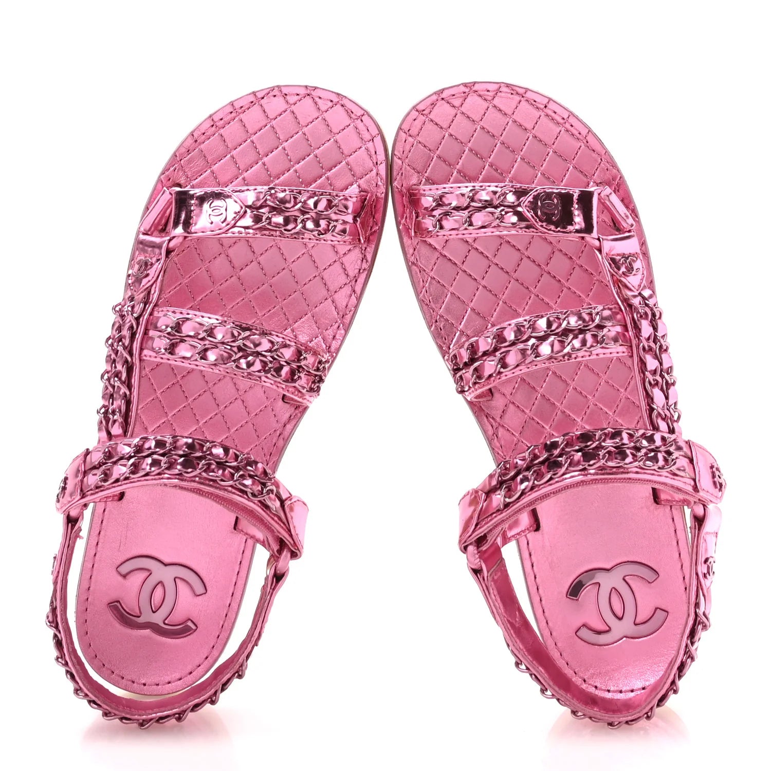 Chanel Metallic Pink Chain Sandals