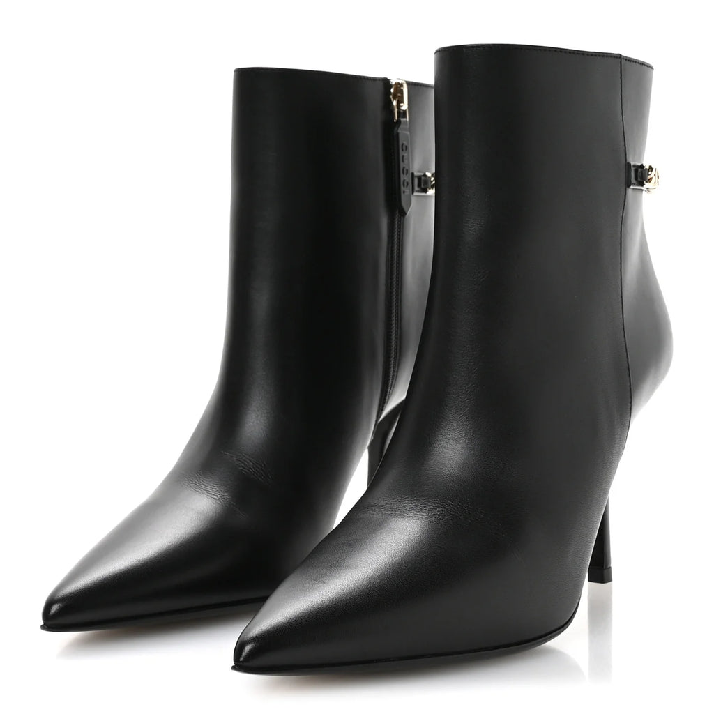 Gucci Black Leather Chain Booties