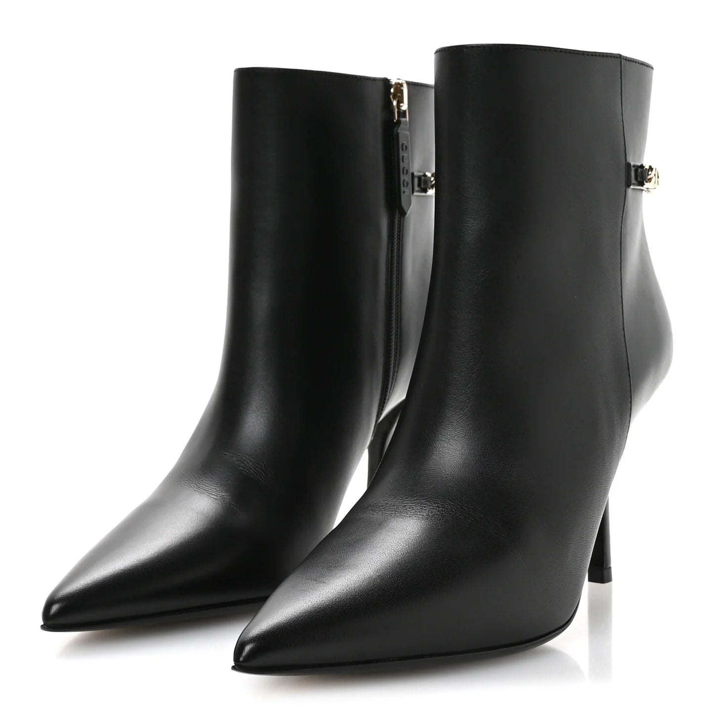 Gucci Black Leather Chain Booties