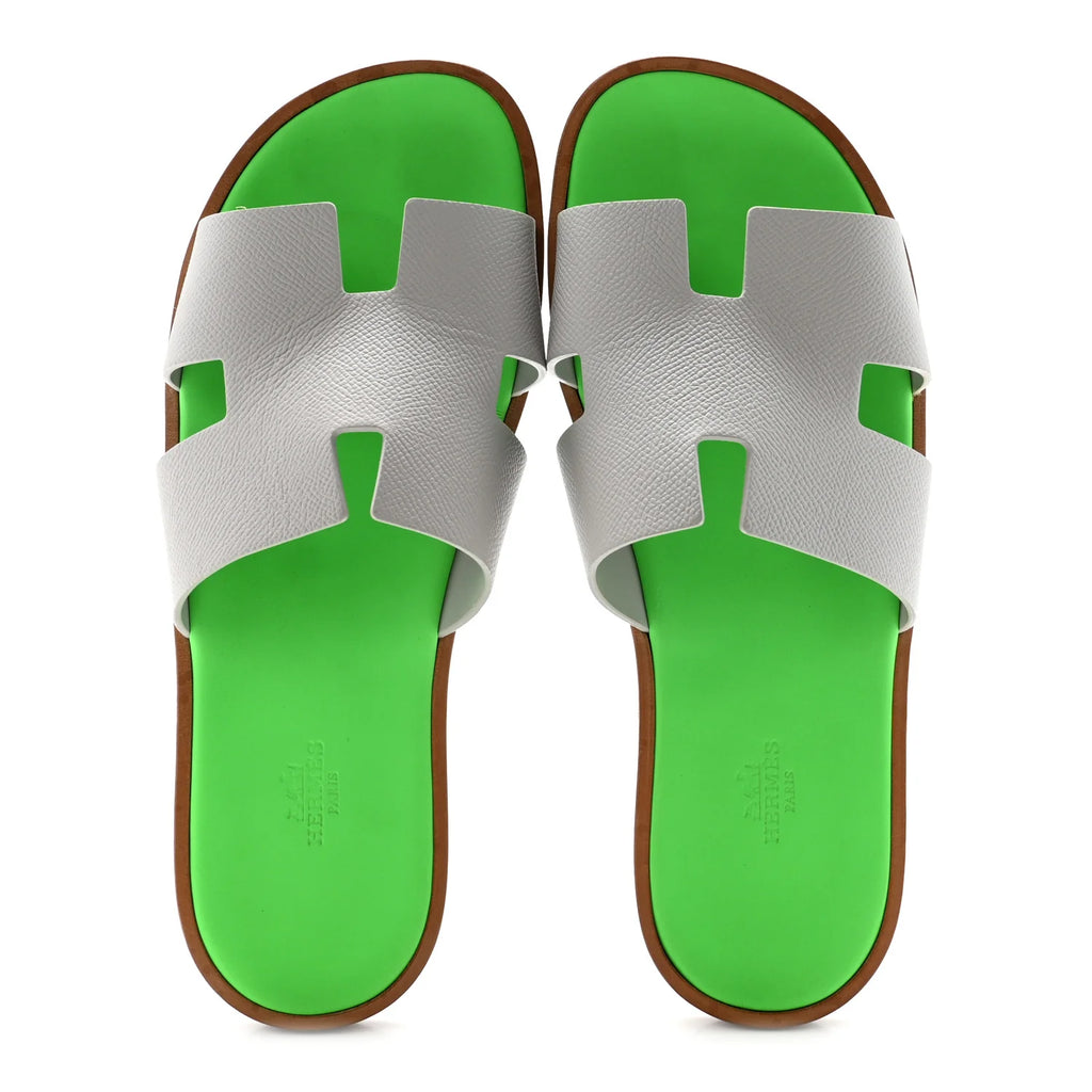 Hermes White Green Oran Sandals