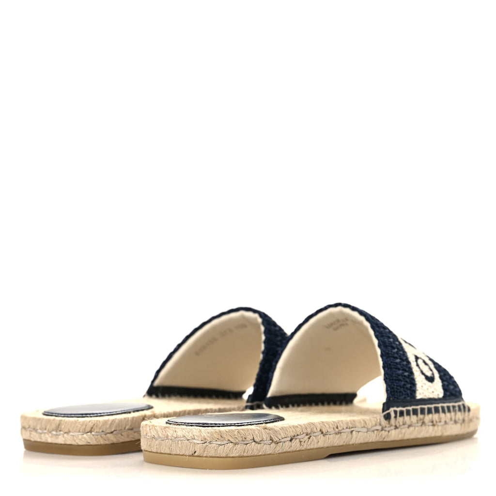 Gucci Navy White Espadrille Slides