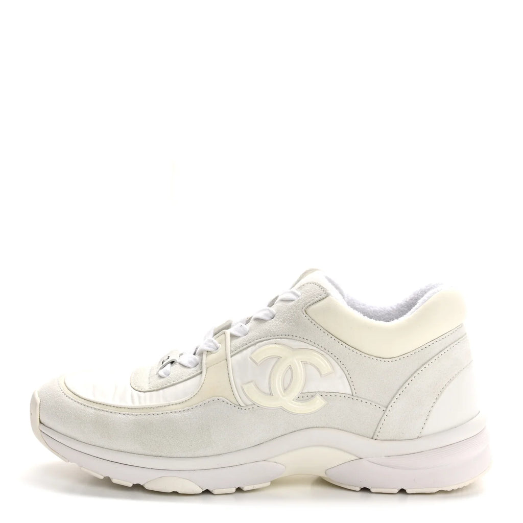 Chanel White Suede Mesh Sneakers