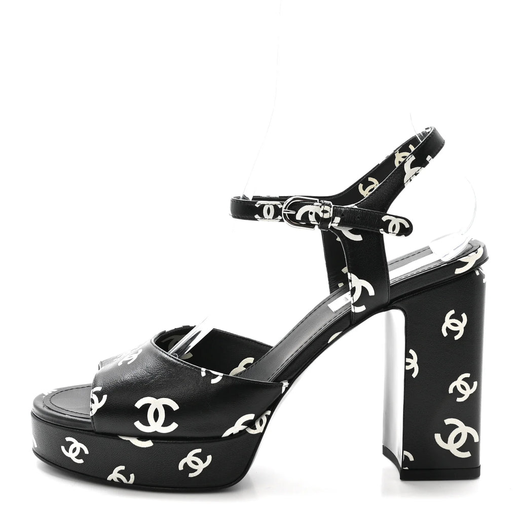 Chanel Black Logo Platform Sandals