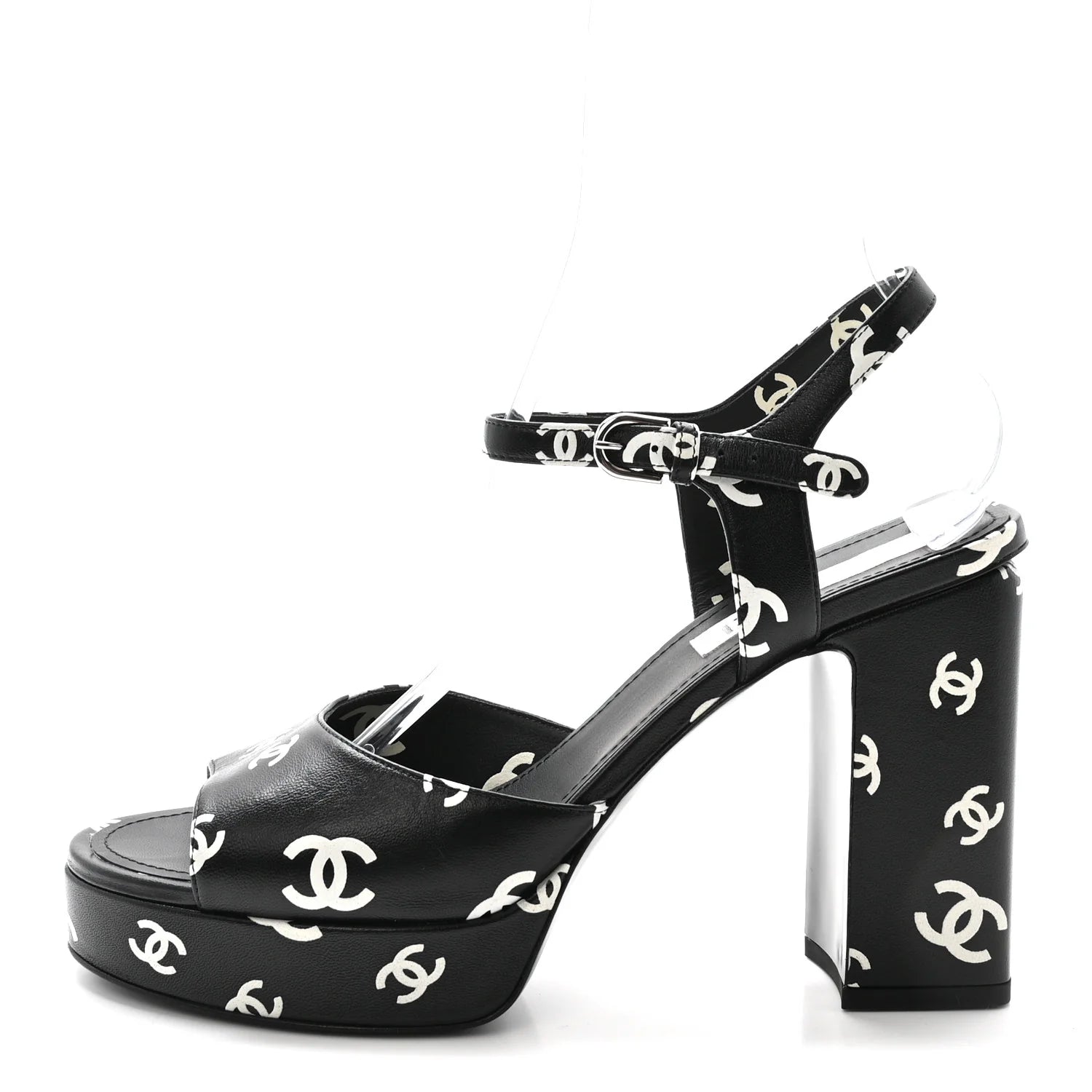 Chanel Black Logo Platform Sandals