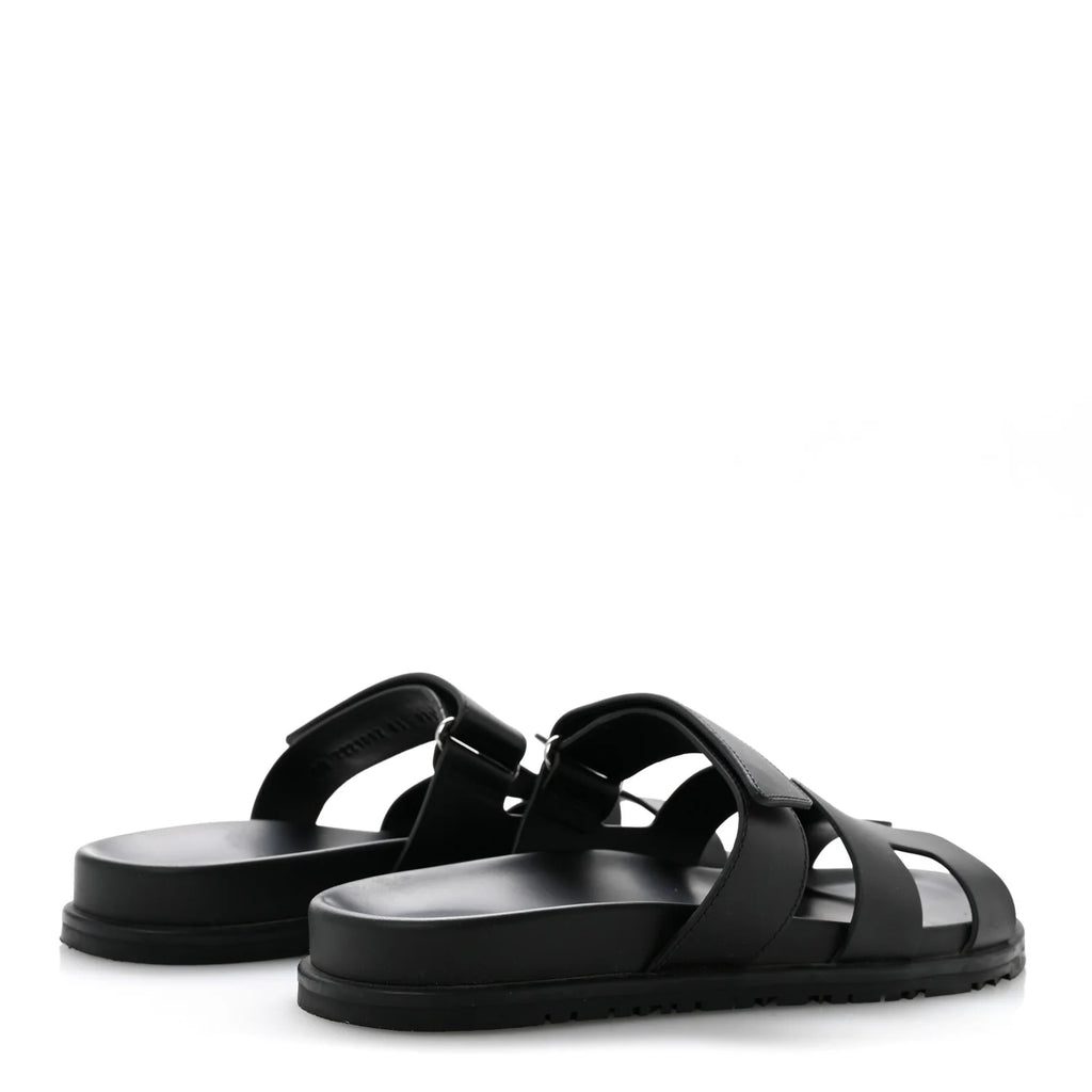 Hermes Black Leather Chypre Sandals