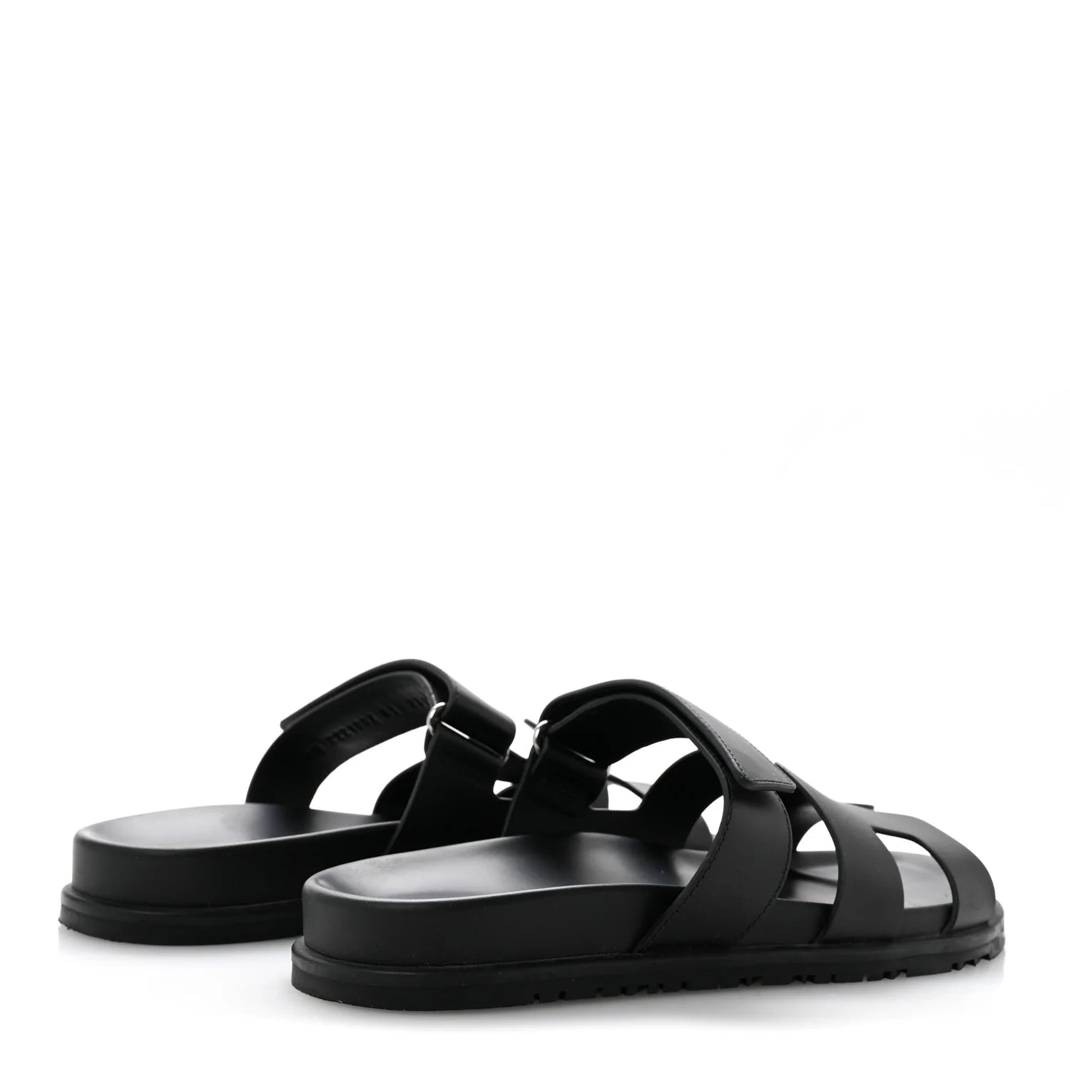 Hermes Black Leather Chypre Sandals