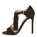 Prada Dark Brown Suede Fringe Sandals