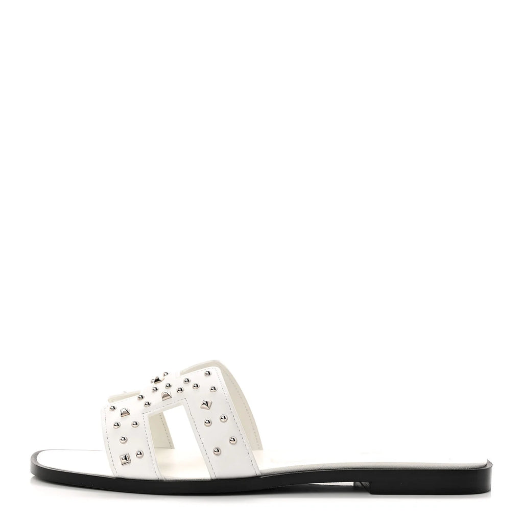 Hermes White Studded Oran Sandals