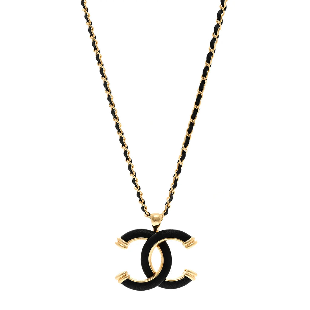 Chanel Gold Black Leather Necklace