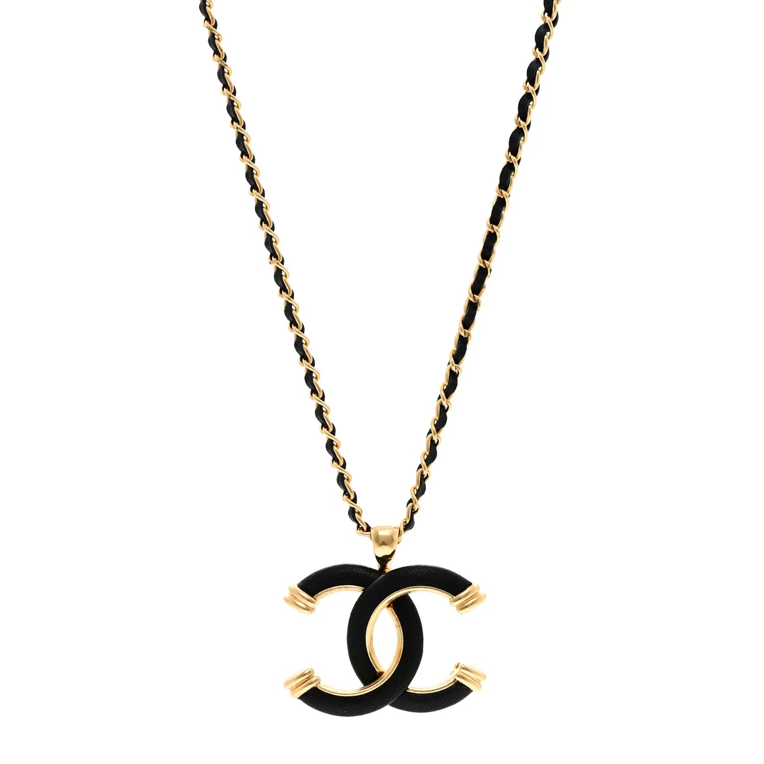 Chanel Gold Black Leather Necklace